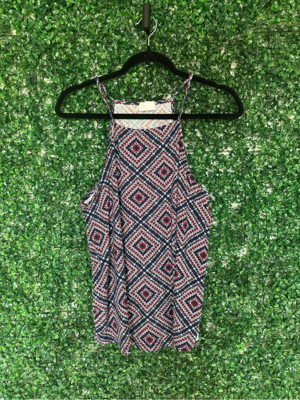 dee elly Sleeveless Geometric Print Women’s tunic tank in Navy & Red